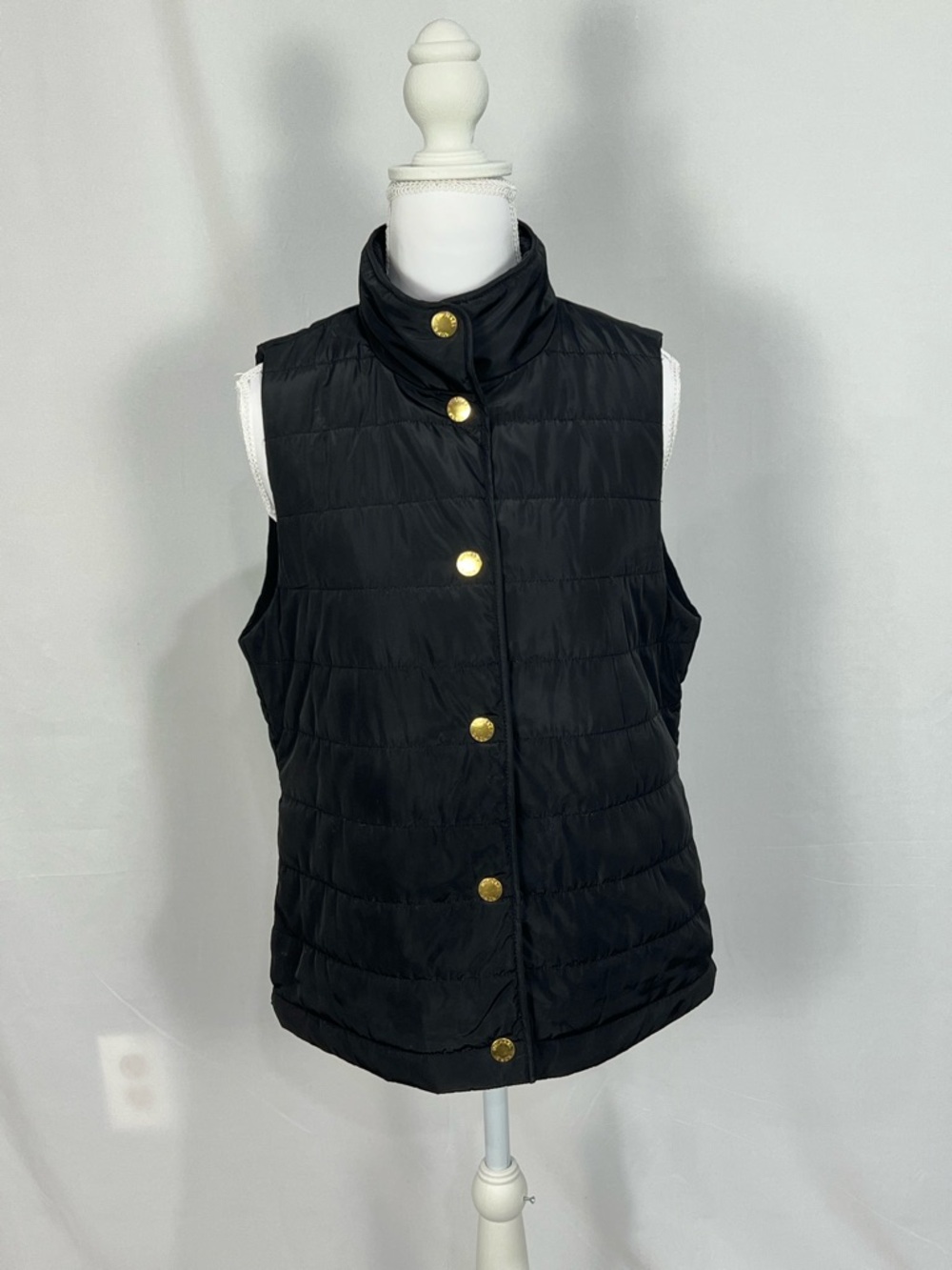 Michael Kors Black Quilted Puffer Vest with Gold-Tone Buttons